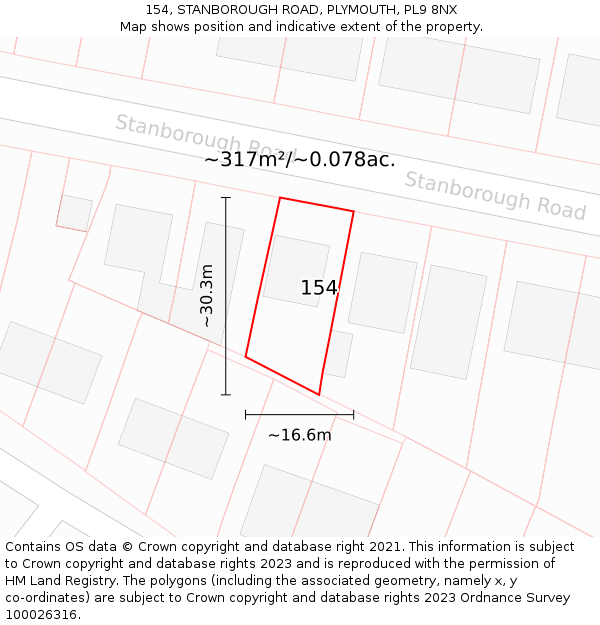 154, STANBOROUGH ROAD, PLYMOUTH, PL9 8NX: Plot and title map