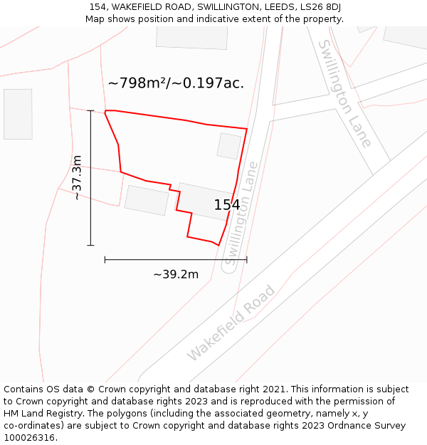 154, WAKEFIELD ROAD, SWILLINGTON, LEEDS, LS26 8DJ: Plot and title map