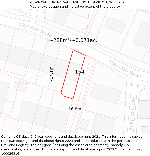 154, WARSASH ROAD, WARSASH, SOUTHAMPTON, SO31 9JD: Plot and title map