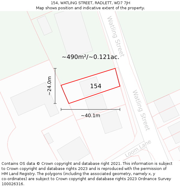 154, WATLING STREET, RADLETT, WD7 7JH: Plot and title map