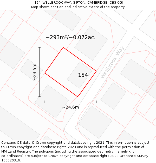 154, WELLBROOK WAY, GIRTON, CAMBRIDGE, CB3 0GJ: Plot and title map