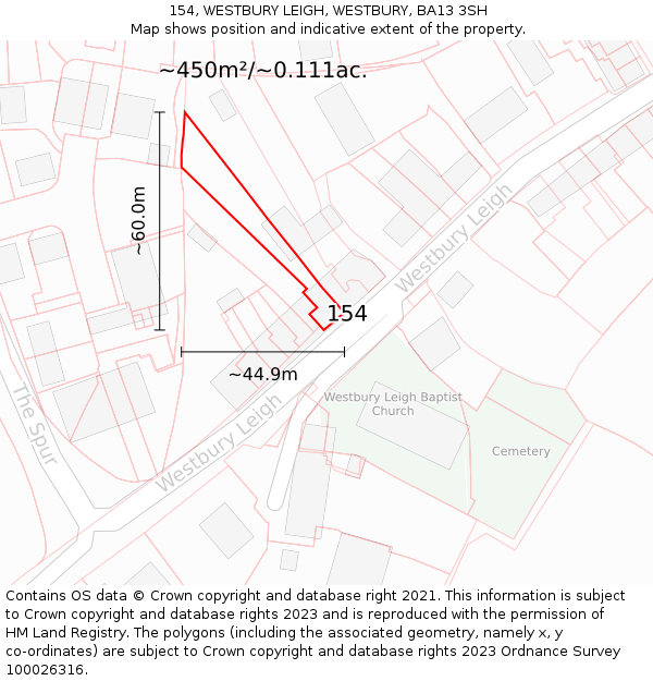 154, WESTBURY LEIGH, WESTBURY, BA13 3SH: Plot and title map