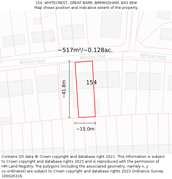 154, WHITECREST, GREAT BARR, BIRMINGHAM, B43 6EW: Plot and title map