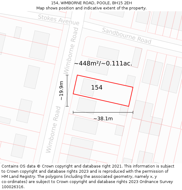 154, WIMBORNE ROAD, POOLE, BH15 2EH: Plot and title map