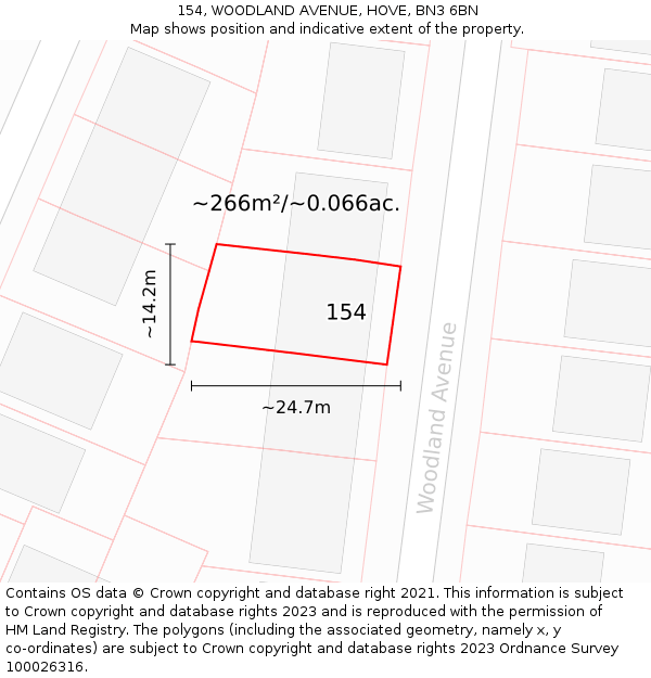 154, WOODLAND AVENUE, HOVE, BN3 6BN: Plot and title map