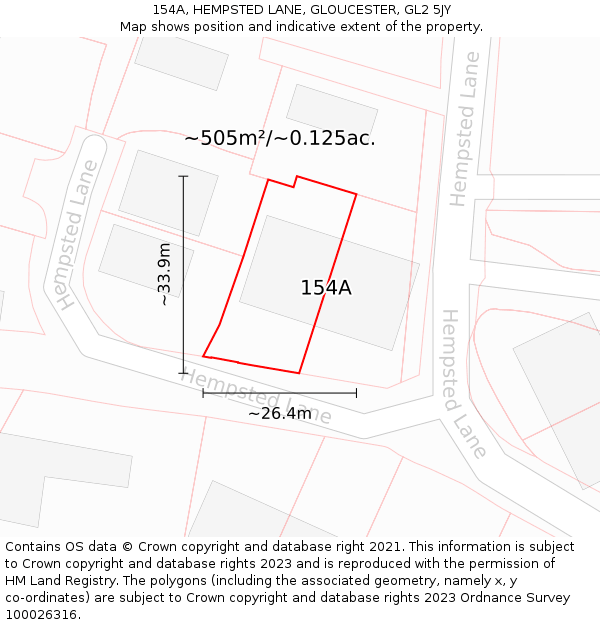 154A, HEMPSTED LANE, GLOUCESTER, GL2 5JY: Plot and title map
