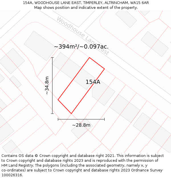 154A, WOODHOUSE LANE EAST, TIMPERLEY, ALTRINCHAM, WA15 6AR: Plot and title map