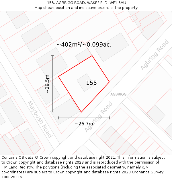 155, AGBRIGG ROAD, WAKEFIELD, WF1 5AU: Plot and title map