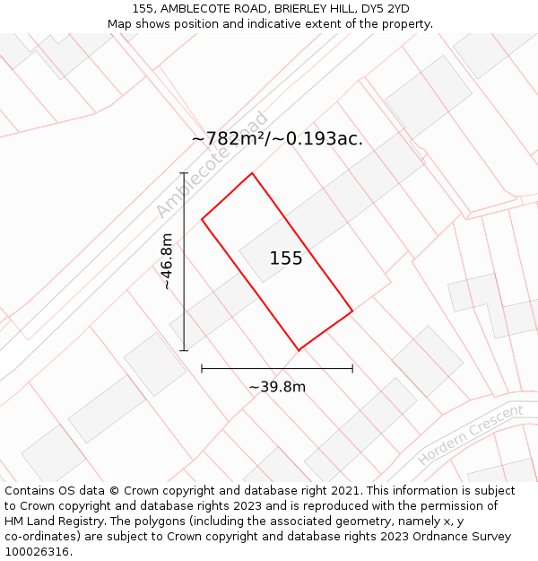 155, AMBLECOTE ROAD, BRIERLEY HILL, DY5 2YD: Plot and title map