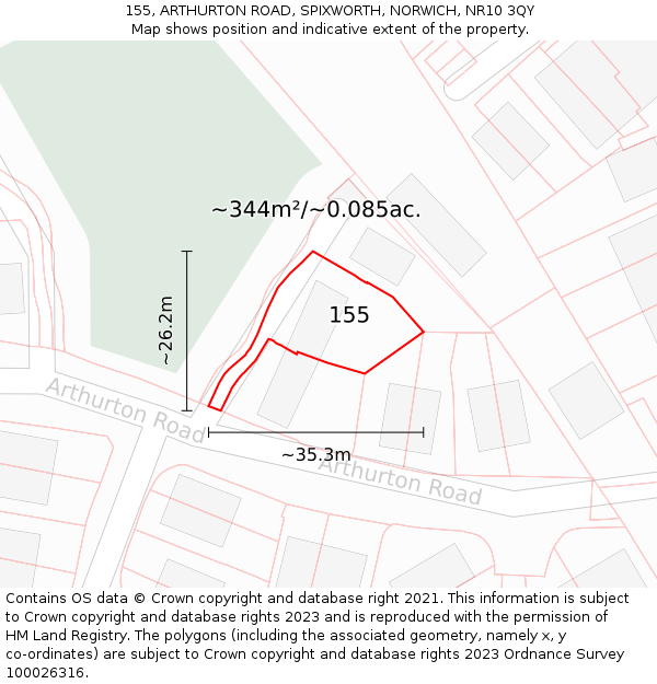 155, ARTHURTON ROAD, SPIXWORTH, NORWICH, NR10 3QY: Plot and title map