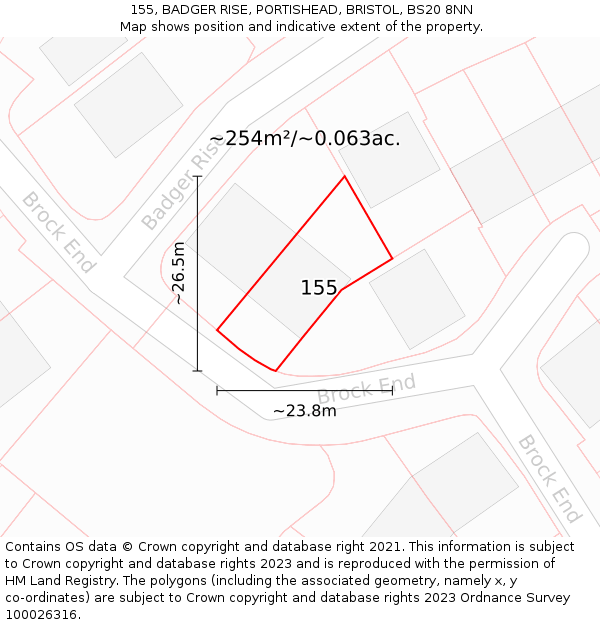 155, BADGER RISE, PORTISHEAD, BRISTOL, BS20 8NN: Plot and title map