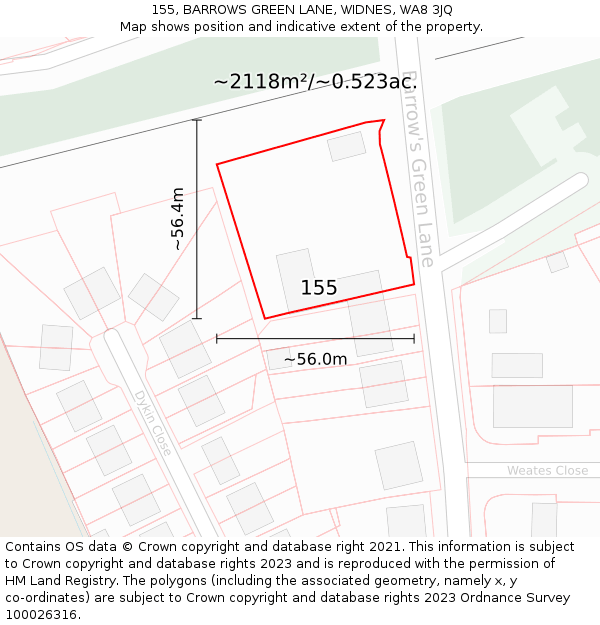 155, BARROWS GREEN LANE, WIDNES, WA8 3JQ: Plot and title map