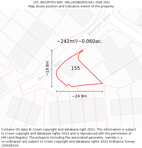 155, BOURTON WAY, WELLINGBOROUGH, NN8 2NU: Plot and title map