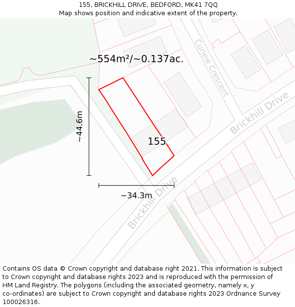 155, BRICKHILL DRIVE, BEDFORD, MK41 7QQ: Plot and title map