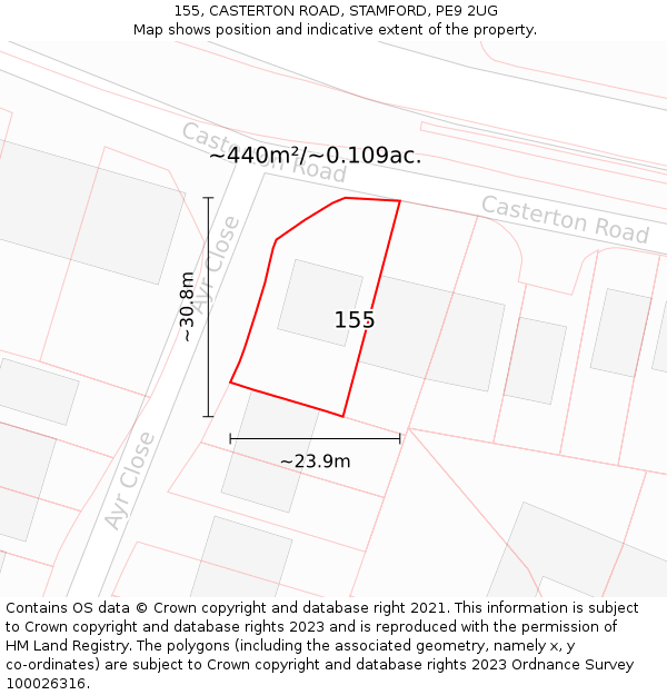 155, CASTERTON ROAD, STAMFORD, PE9 2UG: Plot and title map