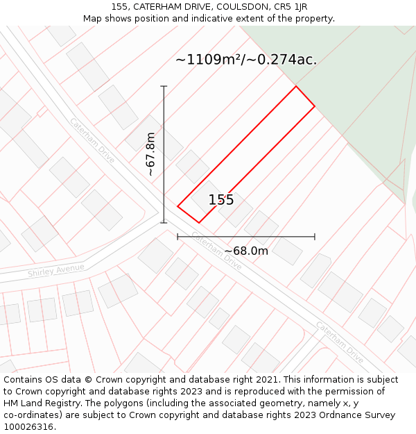 155, CATERHAM DRIVE, COULSDON, CR5 1JR: Plot and title map