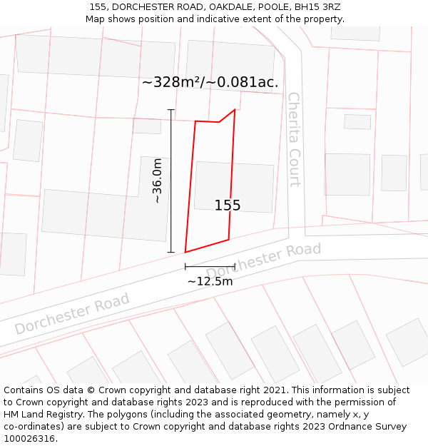 155, DORCHESTER ROAD, OAKDALE, POOLE, BH15 3RZ: Plot and title map