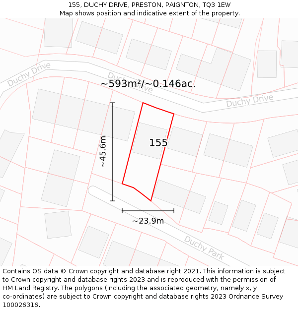 155, DUCHY DRIVE, PRESTON, PAIGNTON, TQ3 1EW: Plot and title map