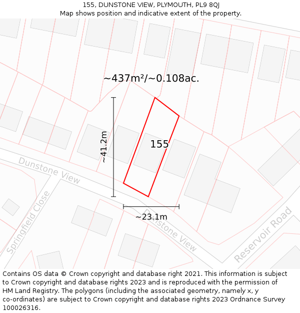 155, DUNSTONE VIEW, PLYMOUTH, PL9 8QJ: Plot and title map