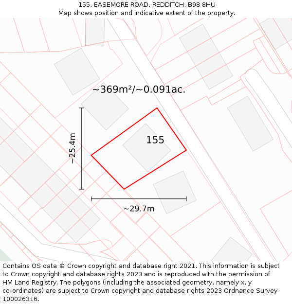 155, EASEMORE ROAD, REDDITCH, B98 8HU: Plot and title map