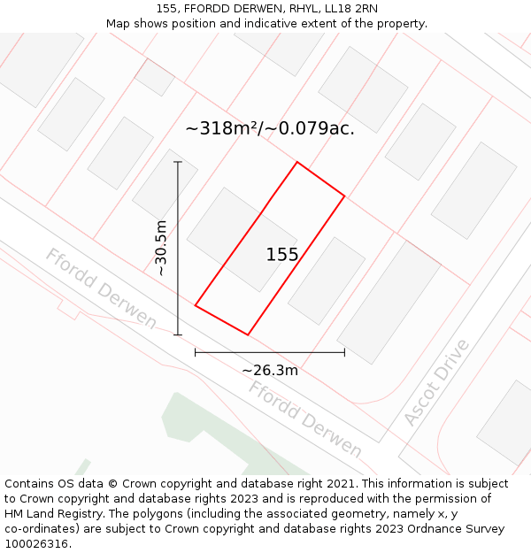 155, FFORDD DERWEN, RHYL, LL18 2RN: Plot and title map