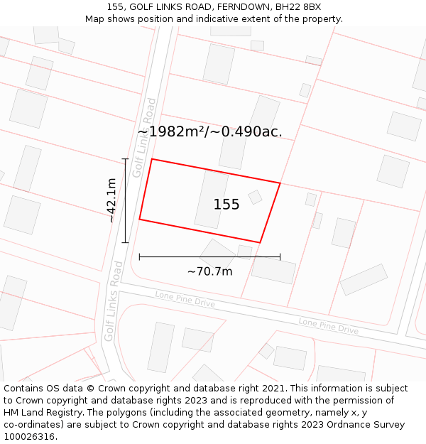 155, GOLF LINKS ROAD, FERNDOWN, BH22 8BX: Plot and title map