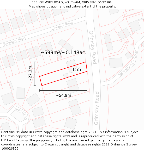 155, GRIMSBY ROAD, WALTHAM, GRIMSBY, DN37 0PU: Plot and title map