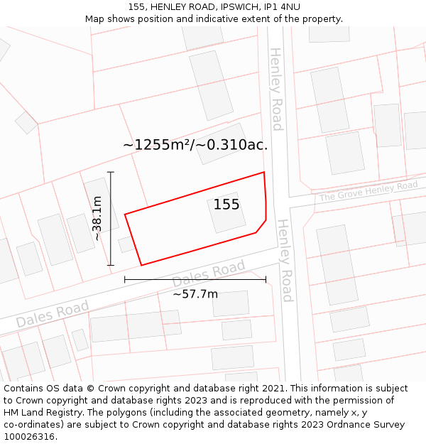 155, HENLEY ROAD, IPSWICH, IP1 4NU: Plot and title map