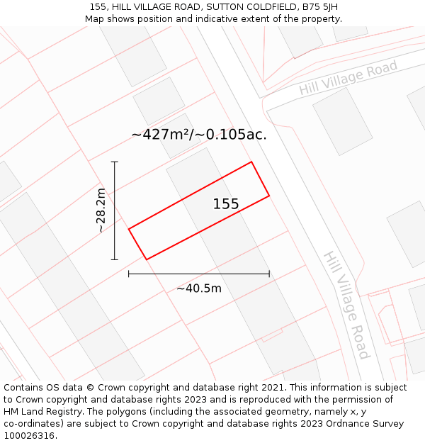 155, HILL VILLAGE ROAD, SUTTON COLDFIELD, B75 5JH: Plot and title map