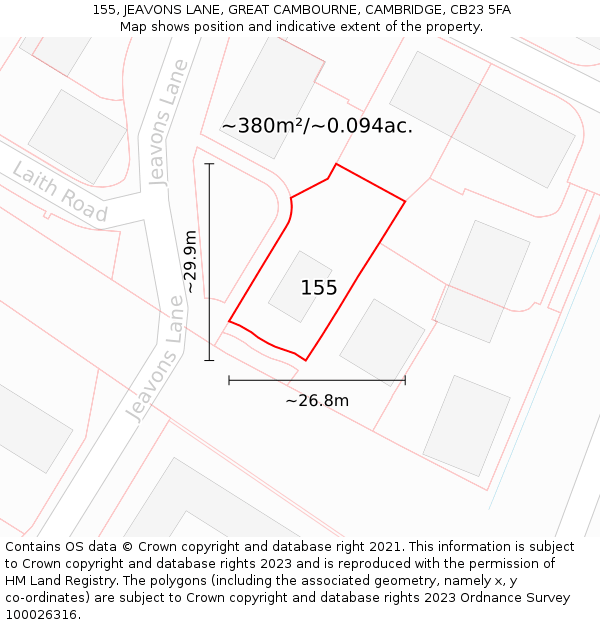 155, JEAVONS LANE, GREAT CAMBOURNE, CAMBRIDGE, CB23 5FA: Plot and title map