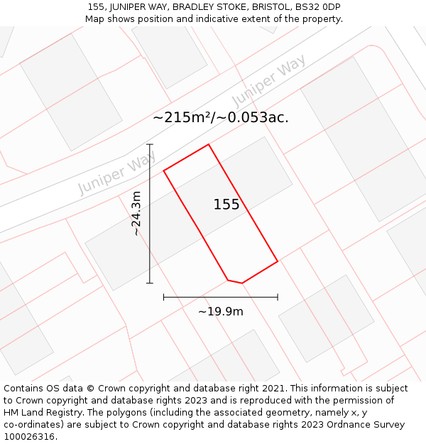 155, JUNIPER WAY, BRADLEY STOKE, BRISTOL, BS32 0DP: Plot and title map