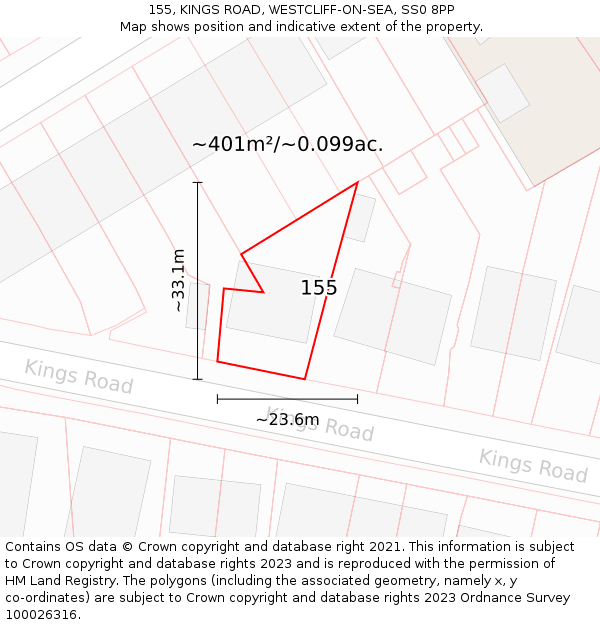 155, KINGS ROAD, WESTCLIFF-ON-SEA, SS0 8PP: Plot and title map