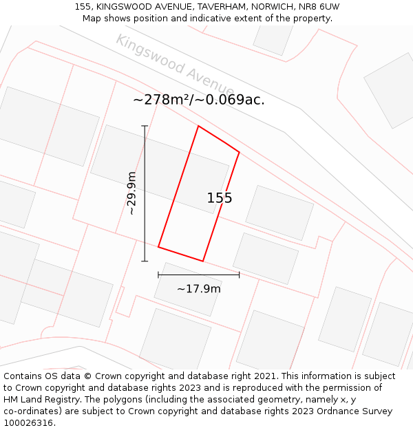 155, KINGSWOOD AVENUE, TAVERHAM, NORWICH, NR8 6UW: Plot and title map