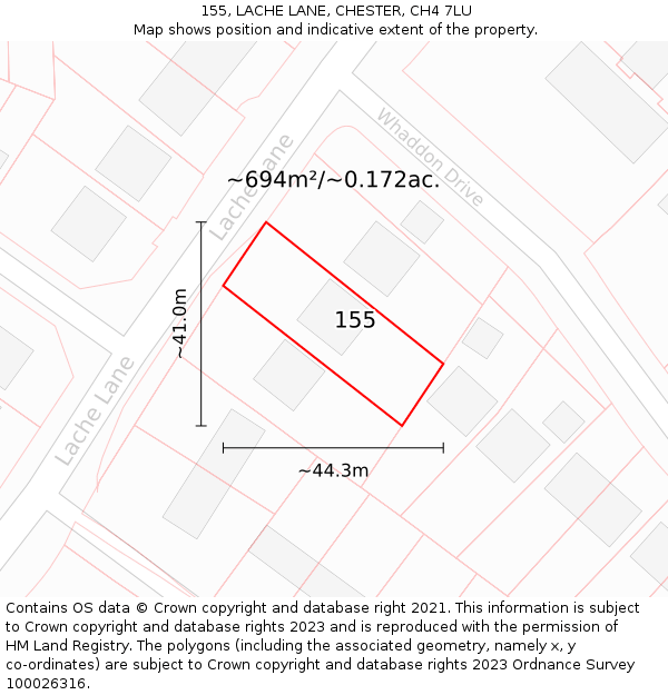 155, LACHE LANE, CHESTER, CH4 7LU: Plot and title map