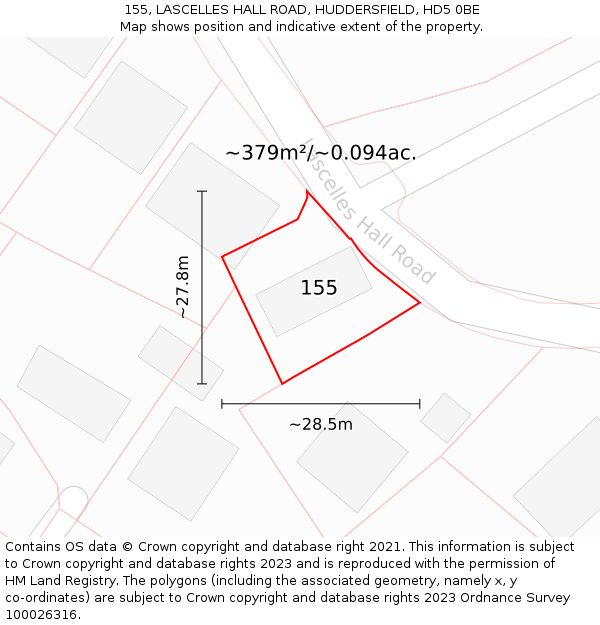 155, LASCELLES HALL ROAD, HUDDERSFIELD, HD5 0BE: Plot and title map