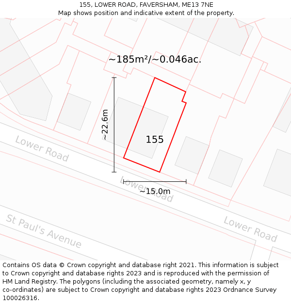 155, LOWER ROAD, FAVERSHAM, ME13 7NE: Plot and title map