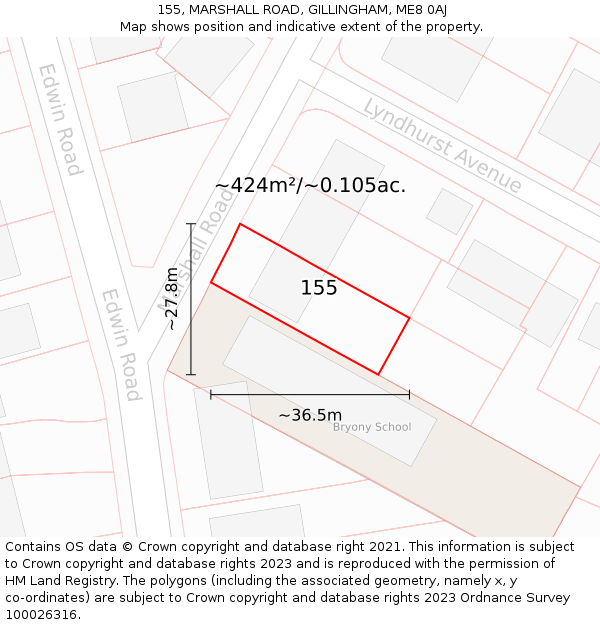 155, MARSHALL ROAD, GILLINGHAM, ME8 0AJ: Plot and title map