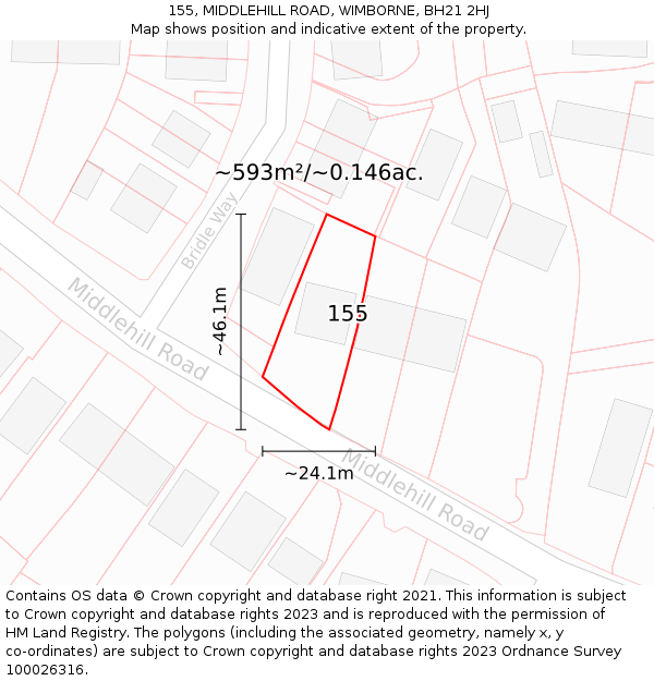 155, MIDDLEHILL ROAD, WIMBORNE, BH21 2HJ: Plot and title map