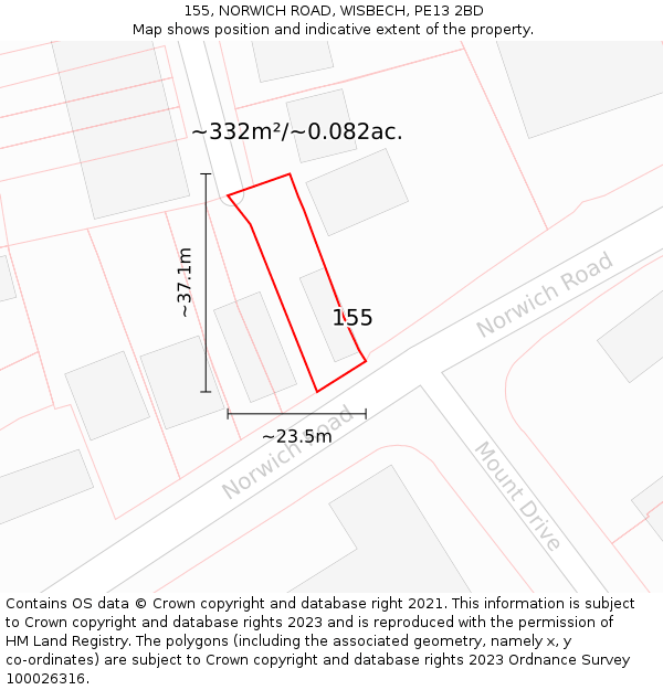 155, NORWICH ROAD, WISBECH, PE13 2BD: Plot and title map