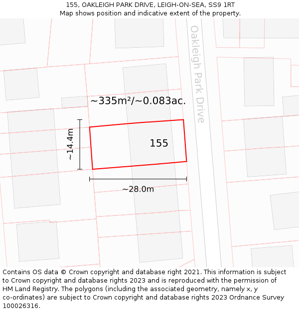 155, OAKLEIGH PARK DRIVE, LEIGH-ON-SEA, SS9 1RT: Plot and title map