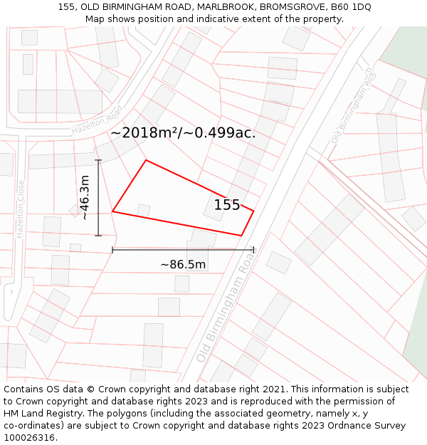 155, OLD BIRMINGHAM ROAD, MARLBROOK, BROMSGROVE, B60 1DQ: Plot and title map