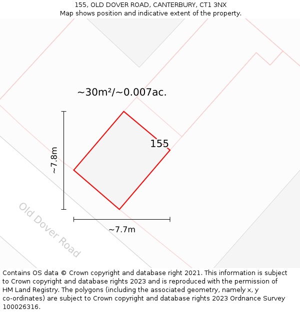 155, OLD DOVER ROAD, CANTERBURY, CT1 3NX: Plot and title map