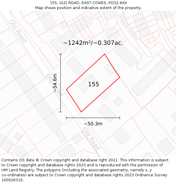 155, OLD ROAD, EAST COWES, PO32 6AX: Plot and title map