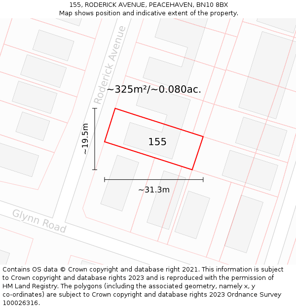 155, RODERICK AVENUE, PEACEHAVEN, BN10 8BX: Plot and title map