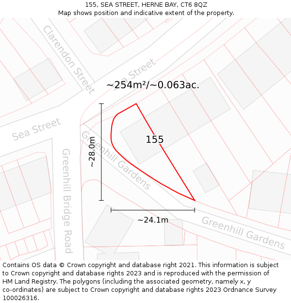 155, SEA STREET, HERNE BAY, CT6 8QZ: Plot and title map