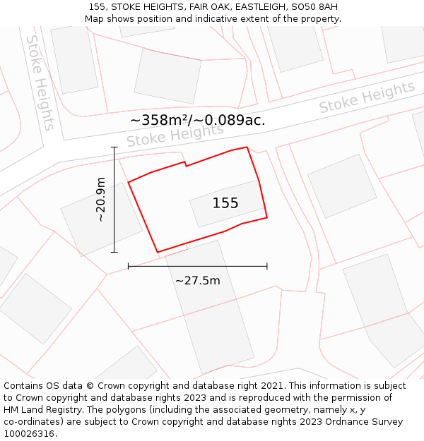 155, STOKE HEIGHTS, FAIR OAK, EASTLEIGH, SO50 8AH: Plot and title map