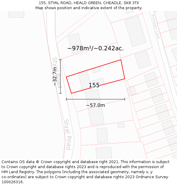 155, STYAL ROAD, HEALD GREEN, CHEADLE, SK8 3TX: Plot and title map