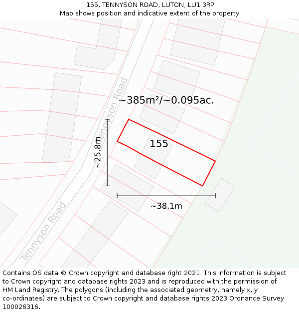155, TENNYSON ROAD, LUTON, LU1 3RP: Plot and title map