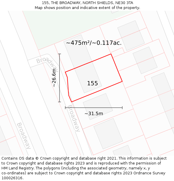 155, THE BROADWAY, NORTH SHIELDS, NE30 3TA: Plot and title map