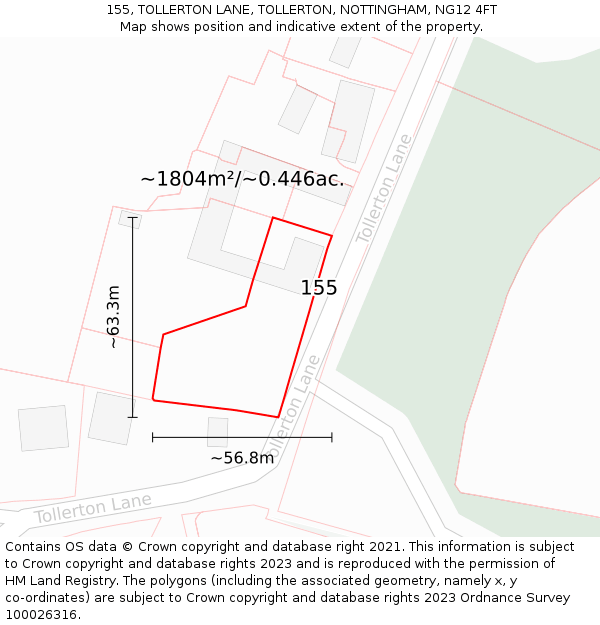 155, TOLLERTON LANE, TOLLERTON, NOTTINGHAM, NG12 4FT: Plot and title map